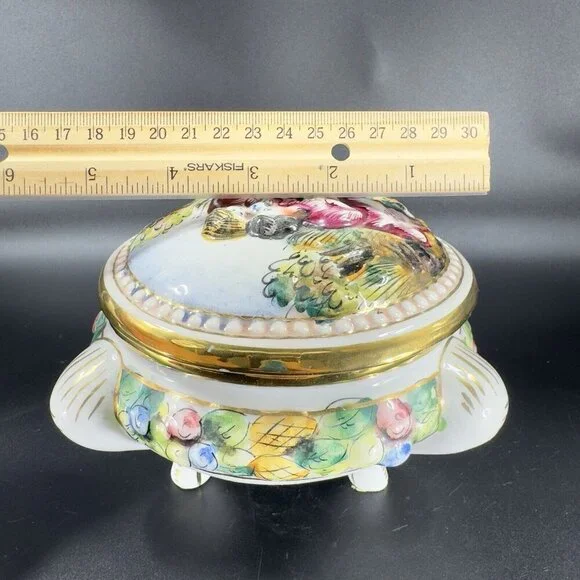Vintage Capodimonte Italian Pottery Covered Dish Covered Bowl Dish Painted Italy